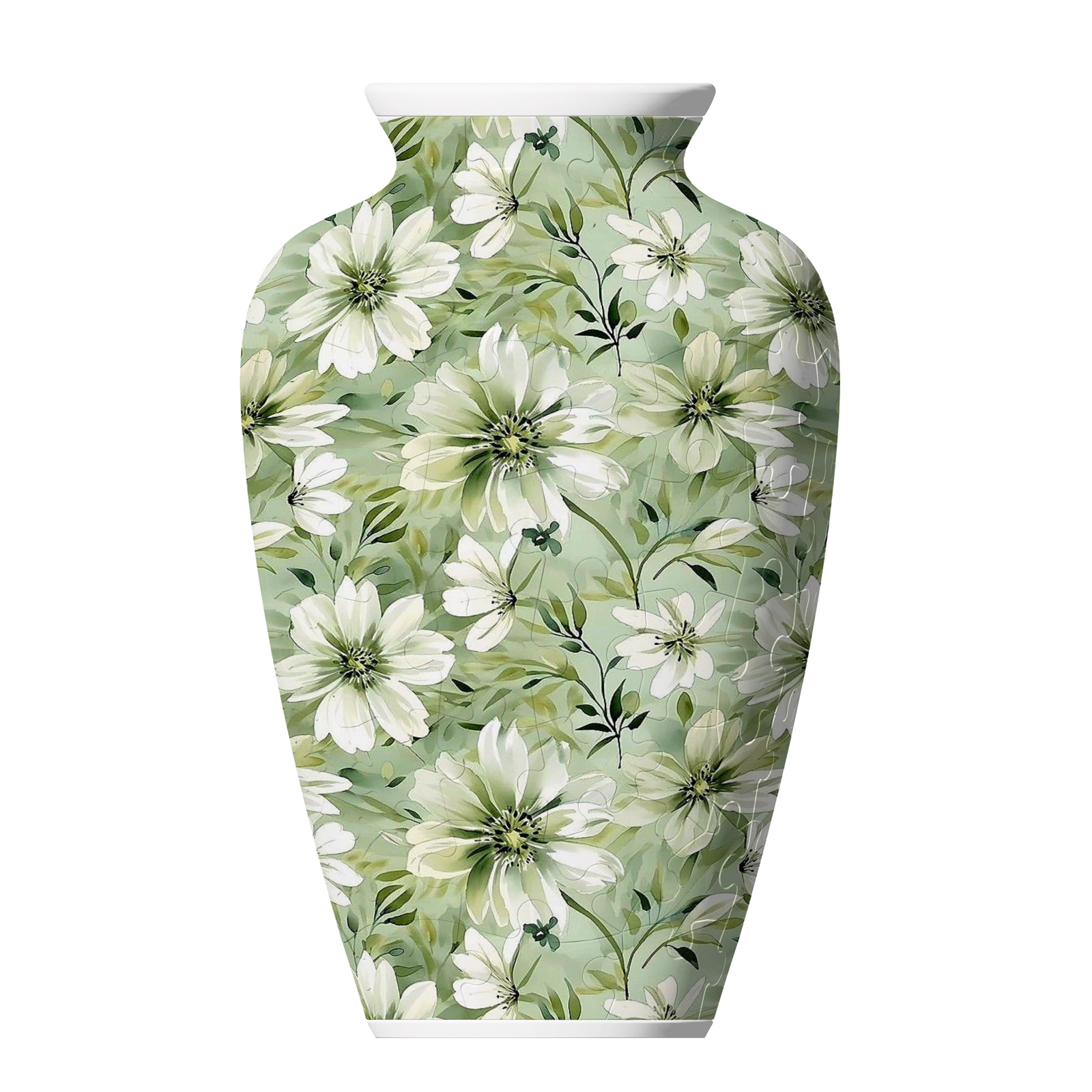 3D Light Green Elegant White Chrysanthemum Series Puzzle Short-Necked Vase  - (120 Pieces) - Giftroza