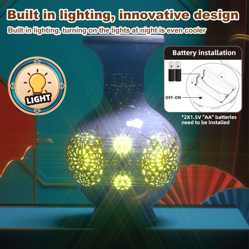 3D National Culture Flower Totem Style LED Light Puzzle Large Vase - (200Pieces)💡 - Giftroza