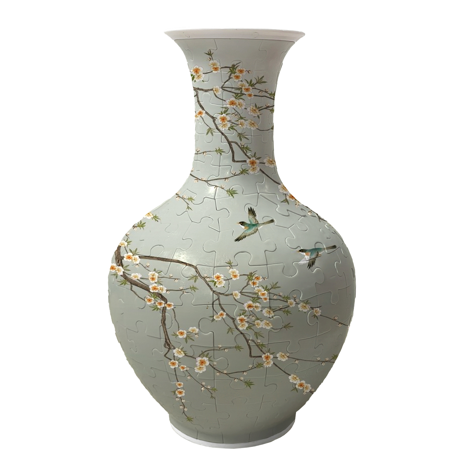 3D Kingfisher And vellow Plum Series Long Neck Round Puzzle Vase - (160 Pieces) - Giftroza