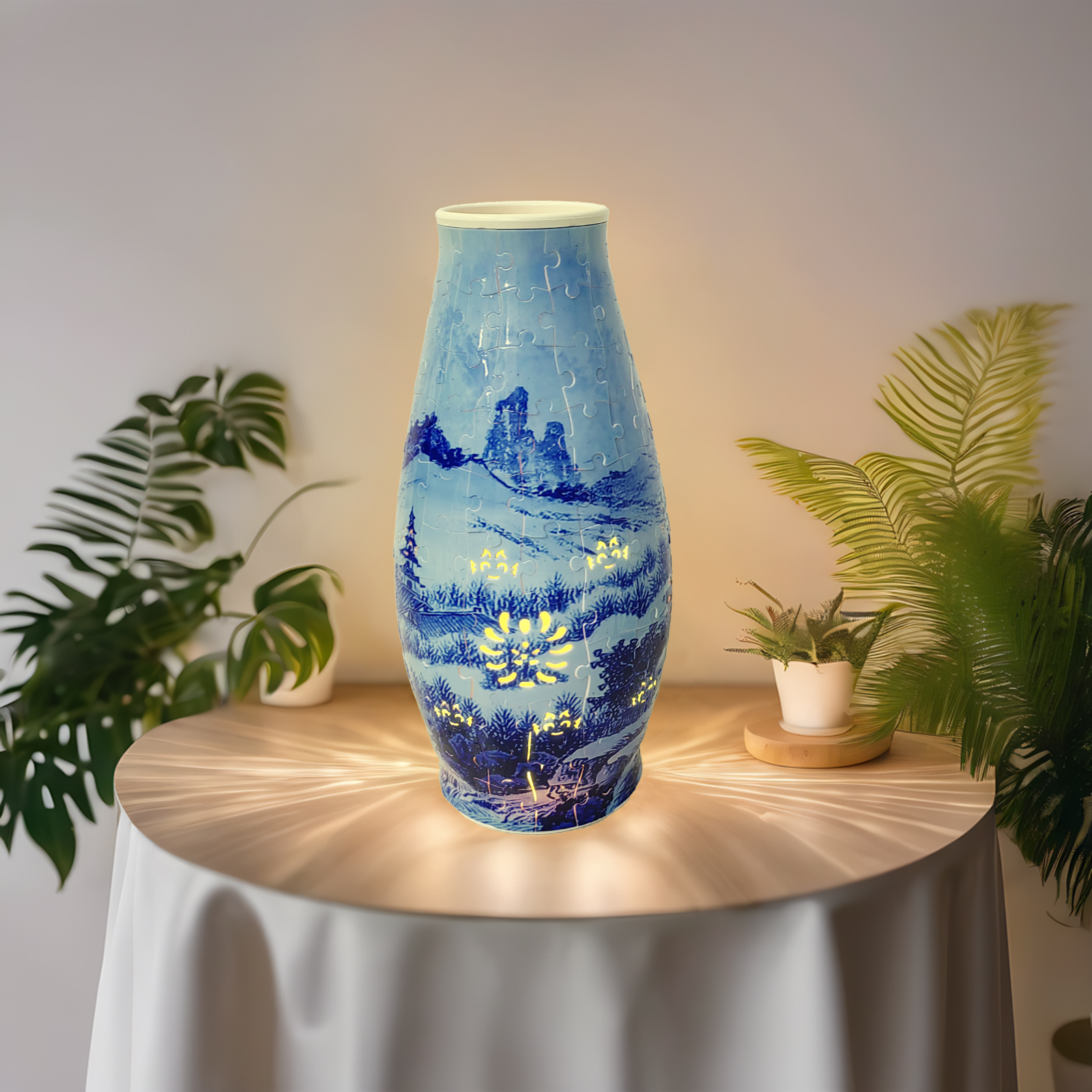 3D Blue Line Landscape Lighted Jigsaw Vase - (152 pieces)💡 - Giftroza