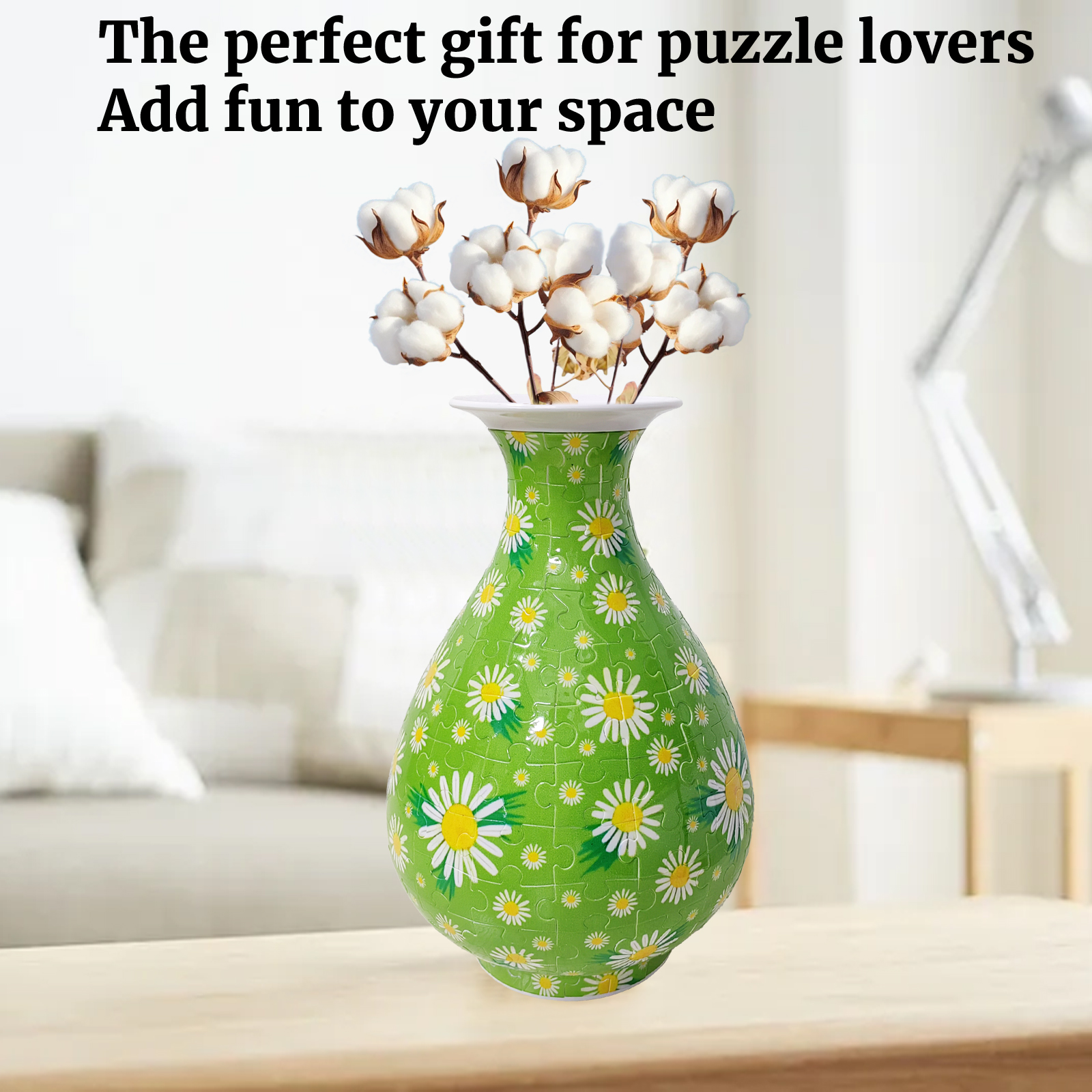 3D Green Chrysanthemum Series Puzzle Round Belly Vase - (162 Pieces) - Giftroza