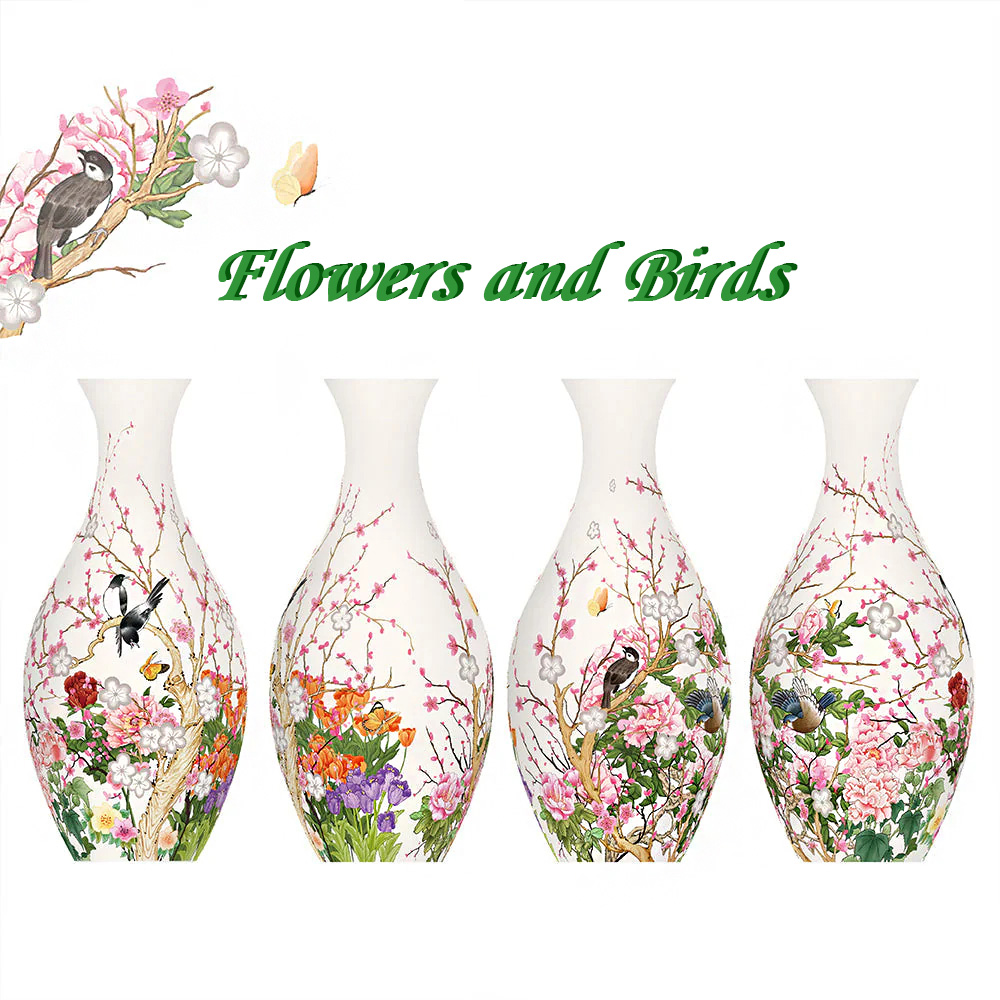 3D Flowers and Birds Puzzle Vase  - (160 Pieces) - Giftroza