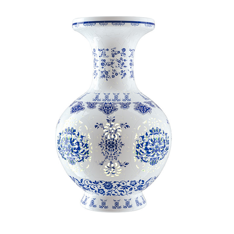 3D White Jade Flower Totem Pattern Style  LED Light Puzzle Large Vase - (200Pieces)💡 - Giftroza