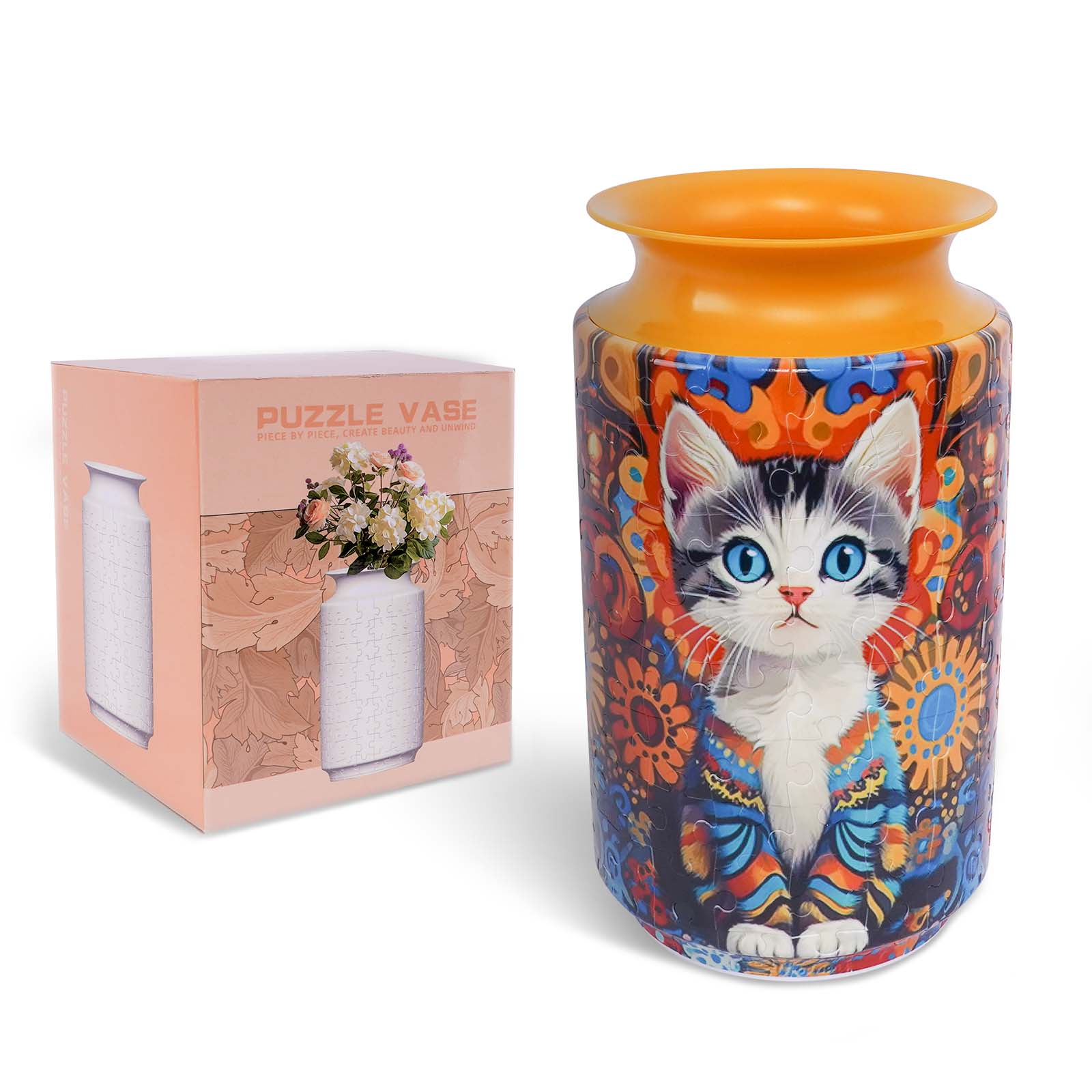 3D Colorful Cat Large Vase Jigsaw Puzzle (162 Pieces) - Giftroza