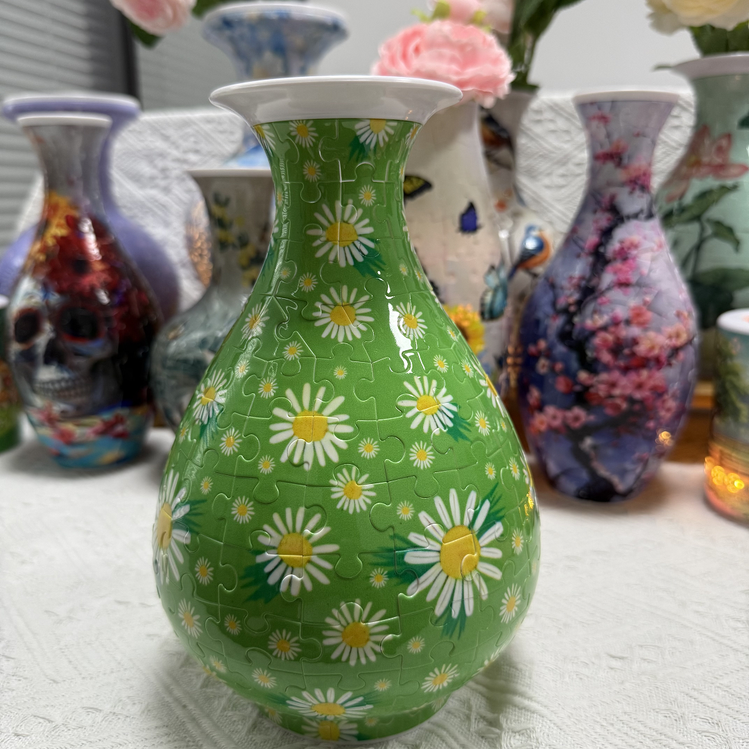 3D Green Chrysanthemum Series Puzzle Round Belly Vase - (162 Pieces) - Giftroza