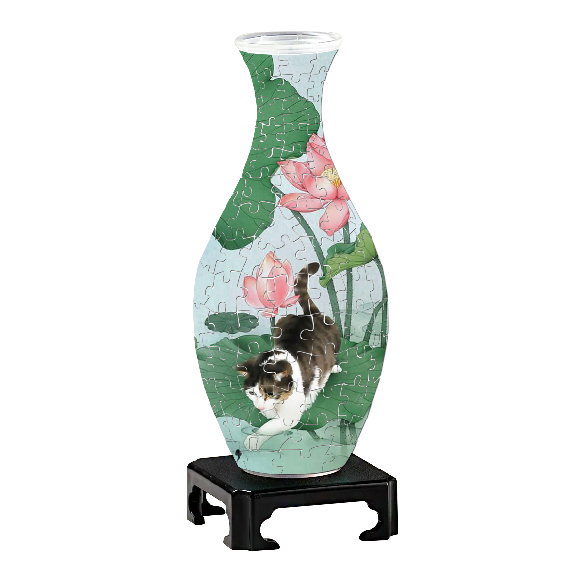 3D Cat Playing In Lotus Pond Style Puzzle Vase - (160 Pieces) - Giftroza