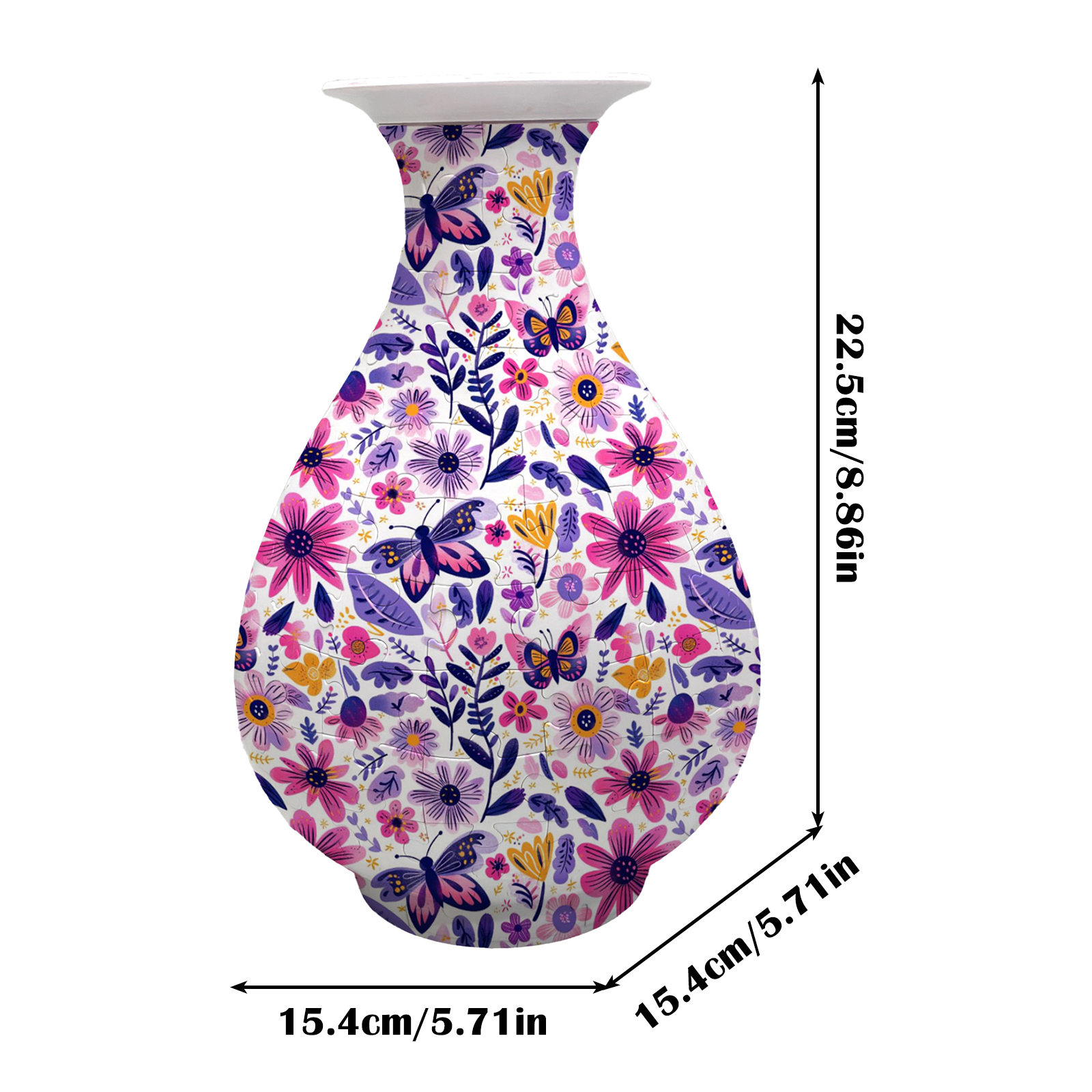 3D Purple Sunflower Flower Leaves And Butterflies Series Puzzle Round Belly Vase - (162 Pieces) - Giftroza