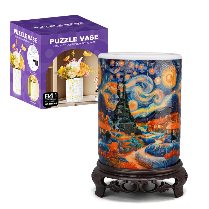 3D Magic Sky Town Style LED Lights Skeleton Puzzle Cylinder Vase - (84 Pieces)💡 - Giftroza