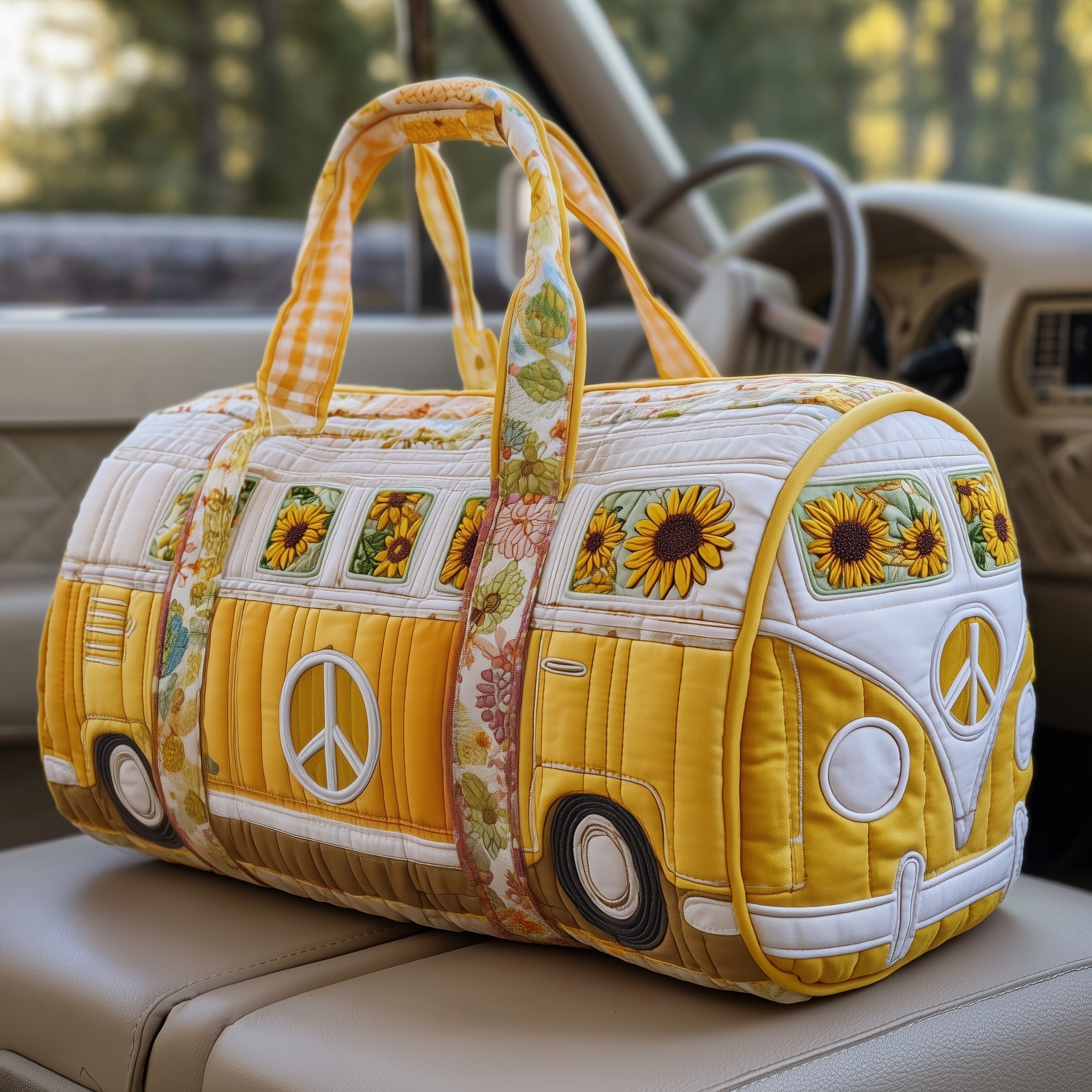 Yellow Hippie Van Quilted Duffle Bag GFTOXM411 - Giftroza