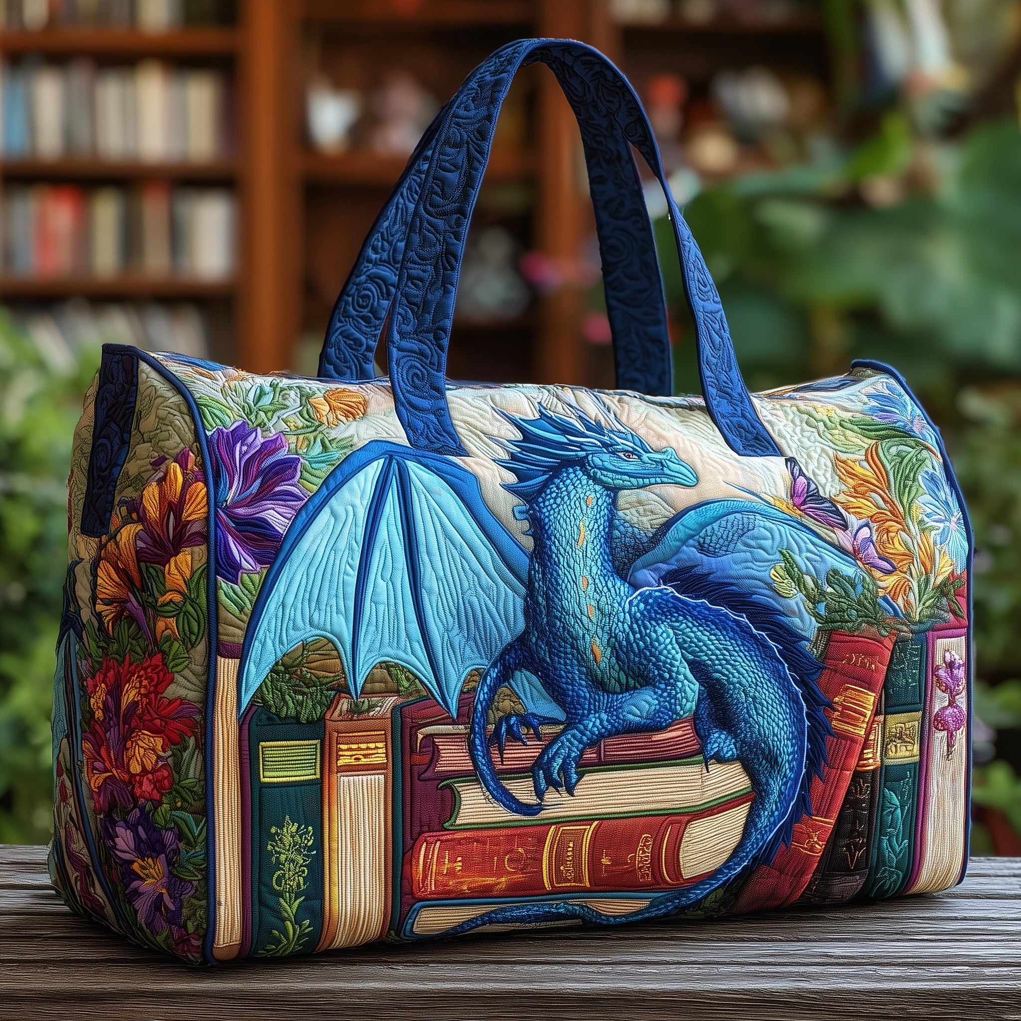 Dragon And Books Quilted Duffle Bag GFTONL5645 - Giftroza