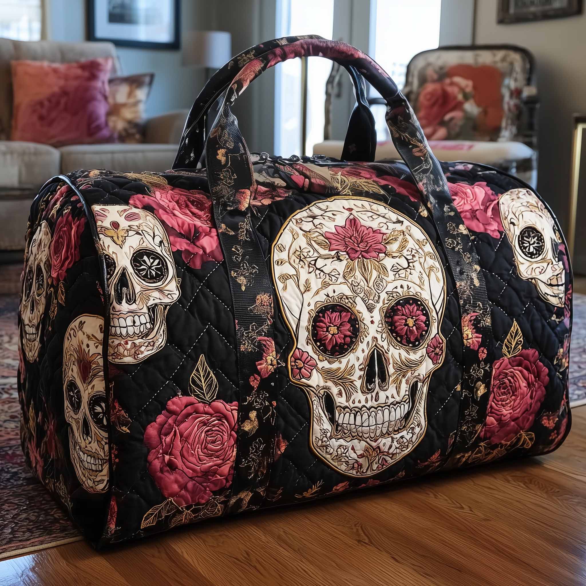 Floral Skull Quilted Duffle Bag GFTONL6029 - Giftroza
