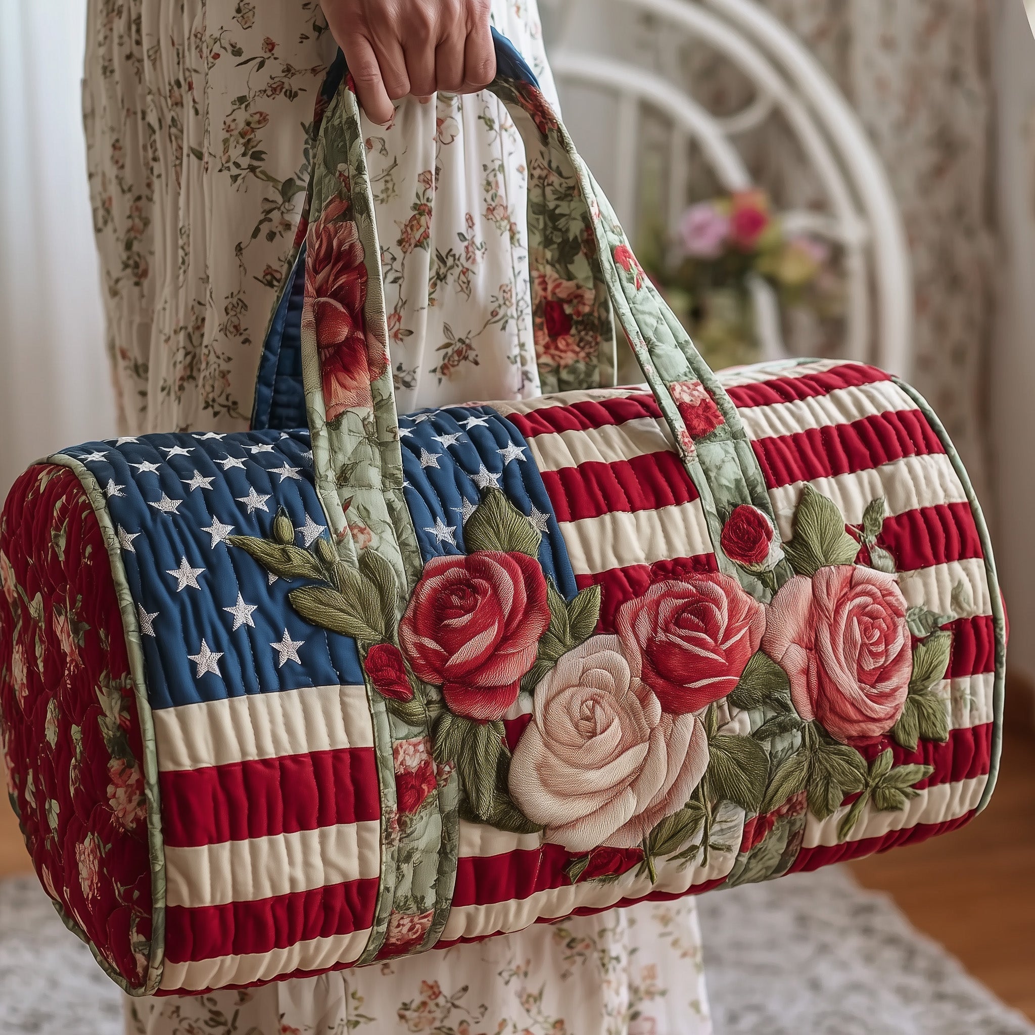 Patriotic Rose Quilted Duffle Bag GFTOMA1986 - Giftroza