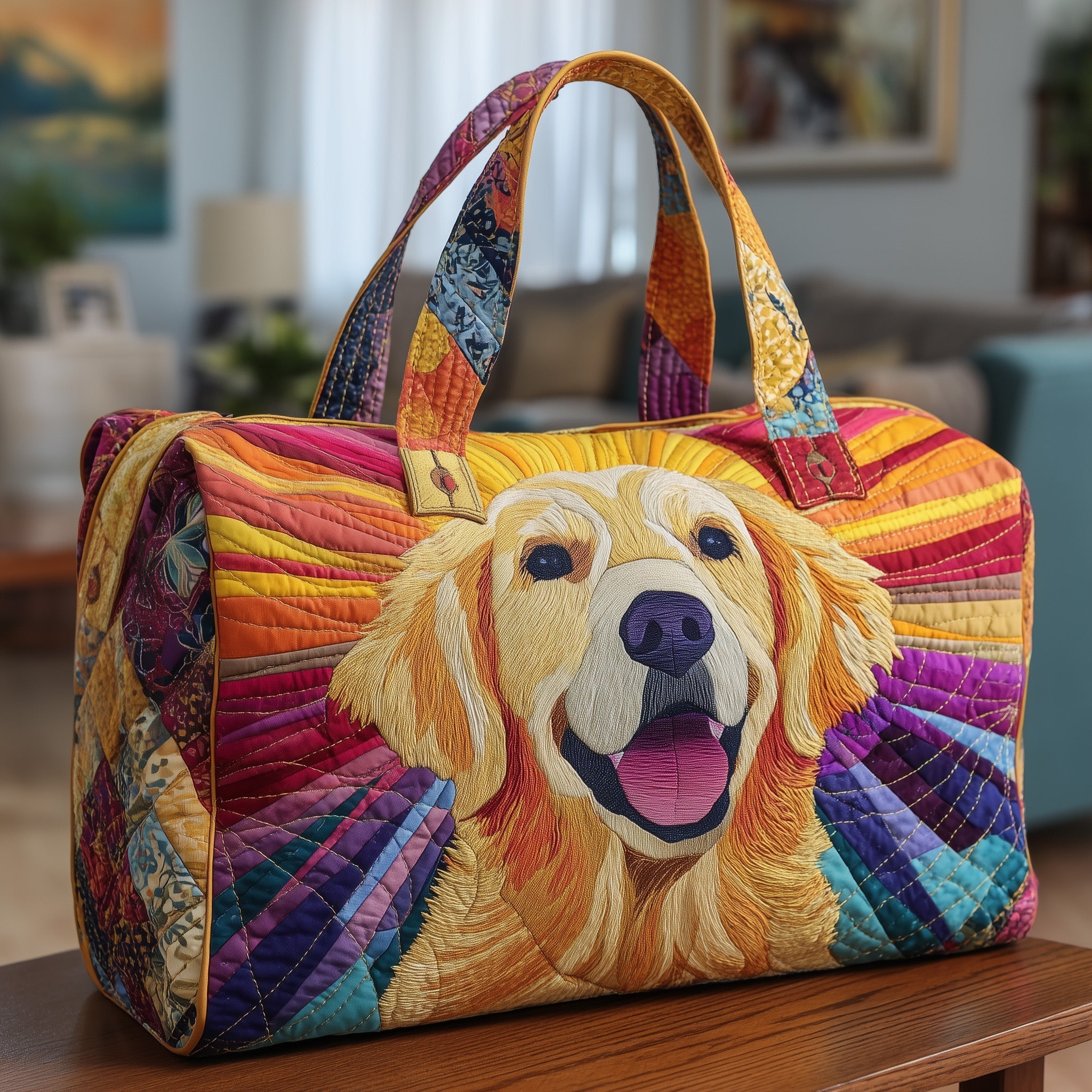 Cheerful Golden Retriever Quilted Duffle Bag GFTONL5853 - Giftroza