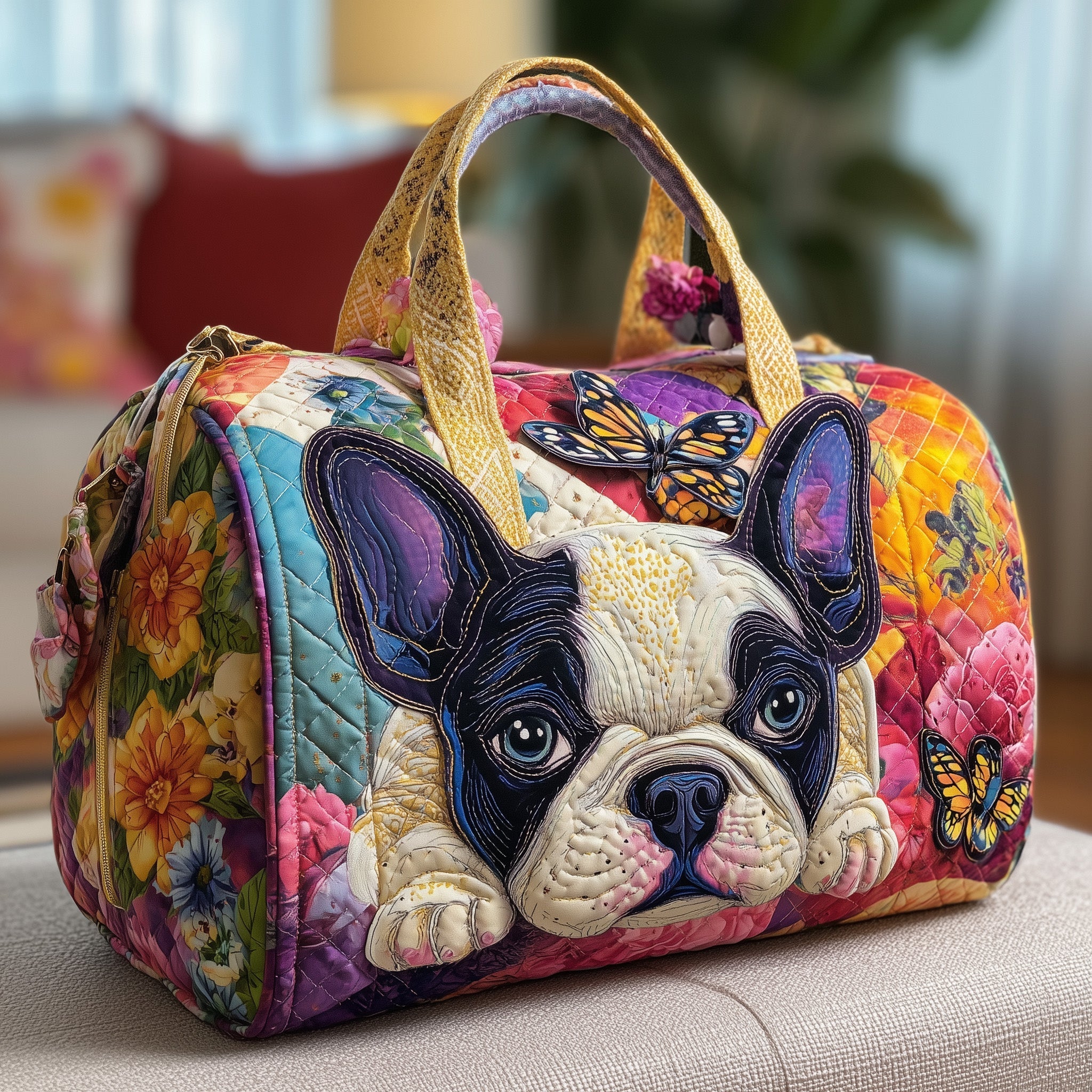Adorable Frenchie Quilted Duffle Bag GFTONL5815 - Giftroza