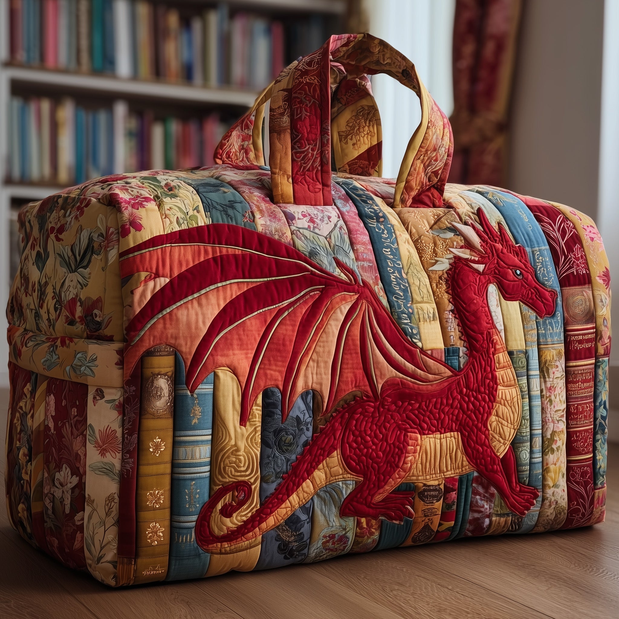 Bookish Dragon Quilted Duffle Bag GFTOTP9481 - Giftroza