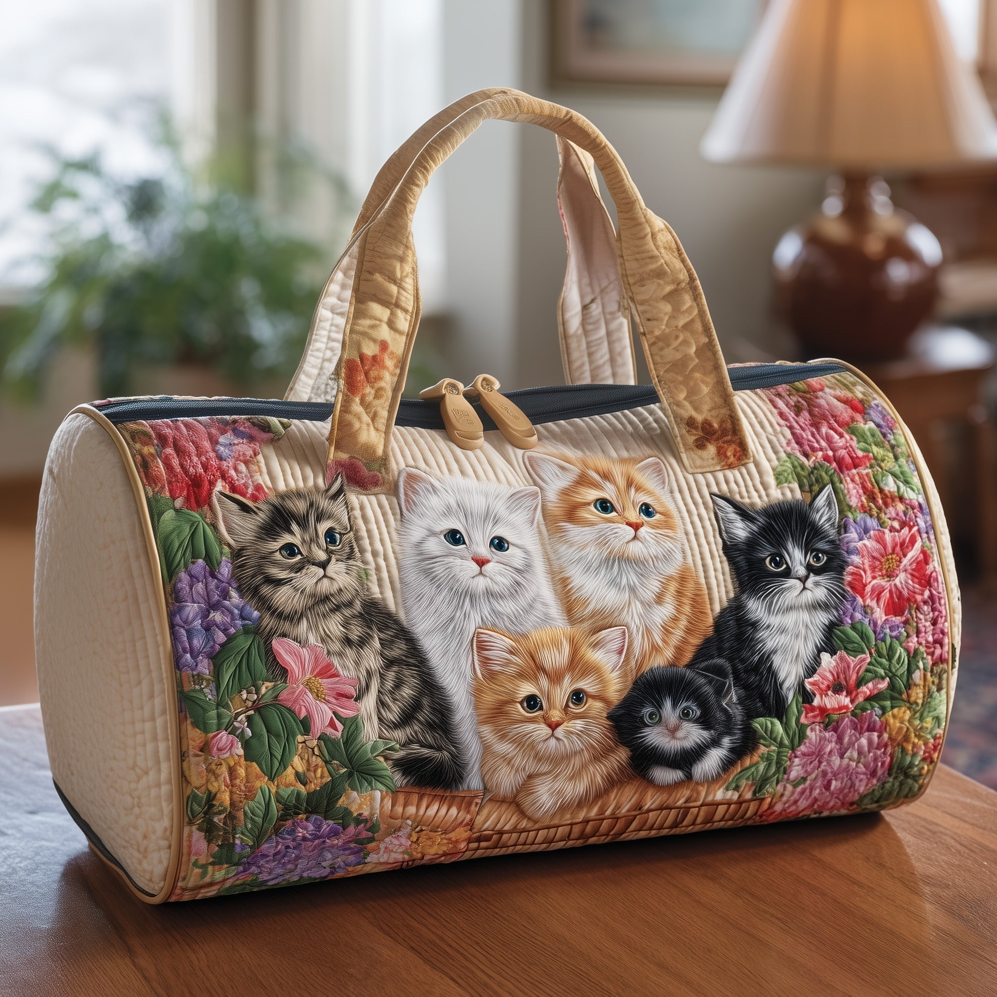 Vintage Meow Bouquet Quilted Duffle Bag GFTOTP10451 - Giftroza