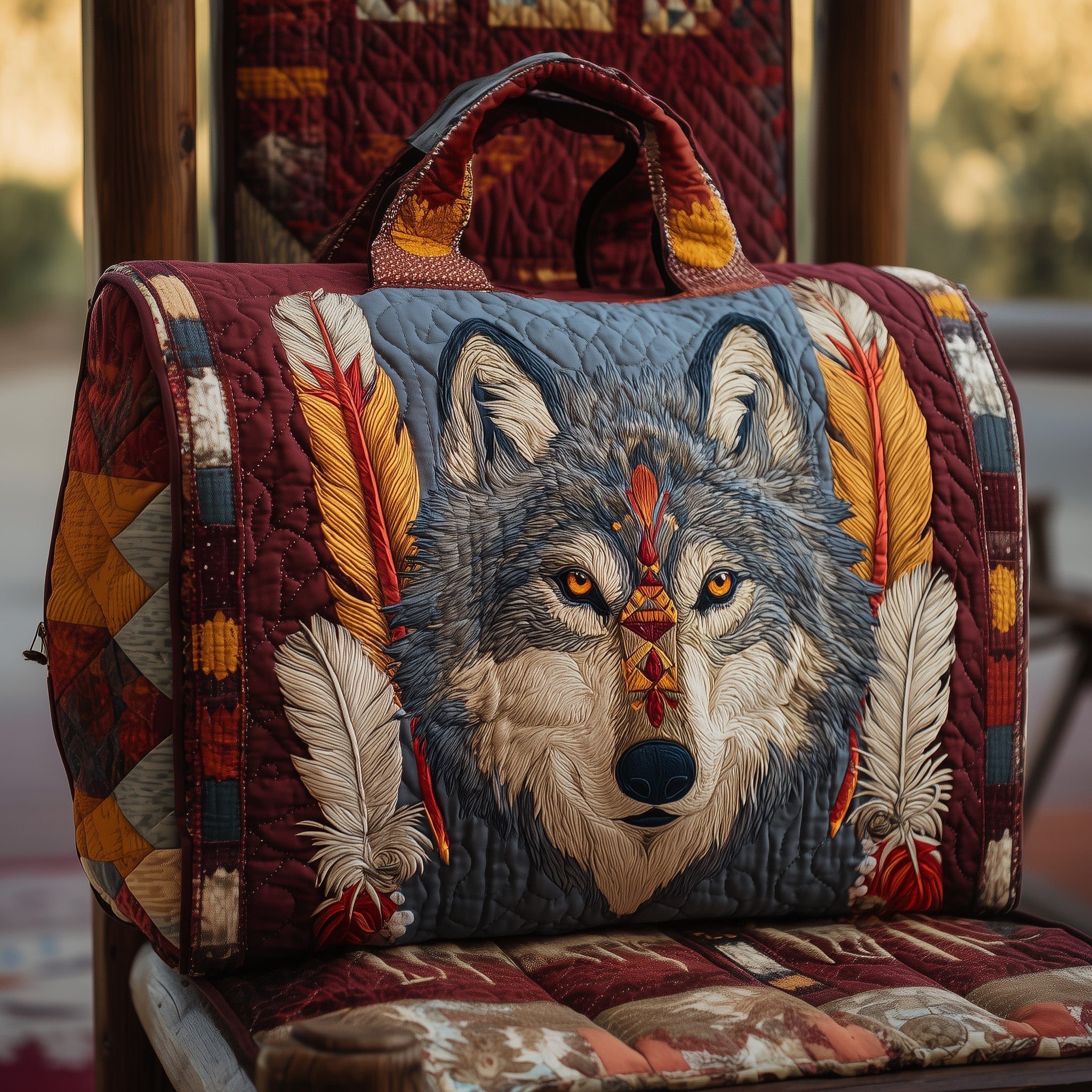 Native Wolf Quilted Duffle Bag GFTONT2452 - Giftroza