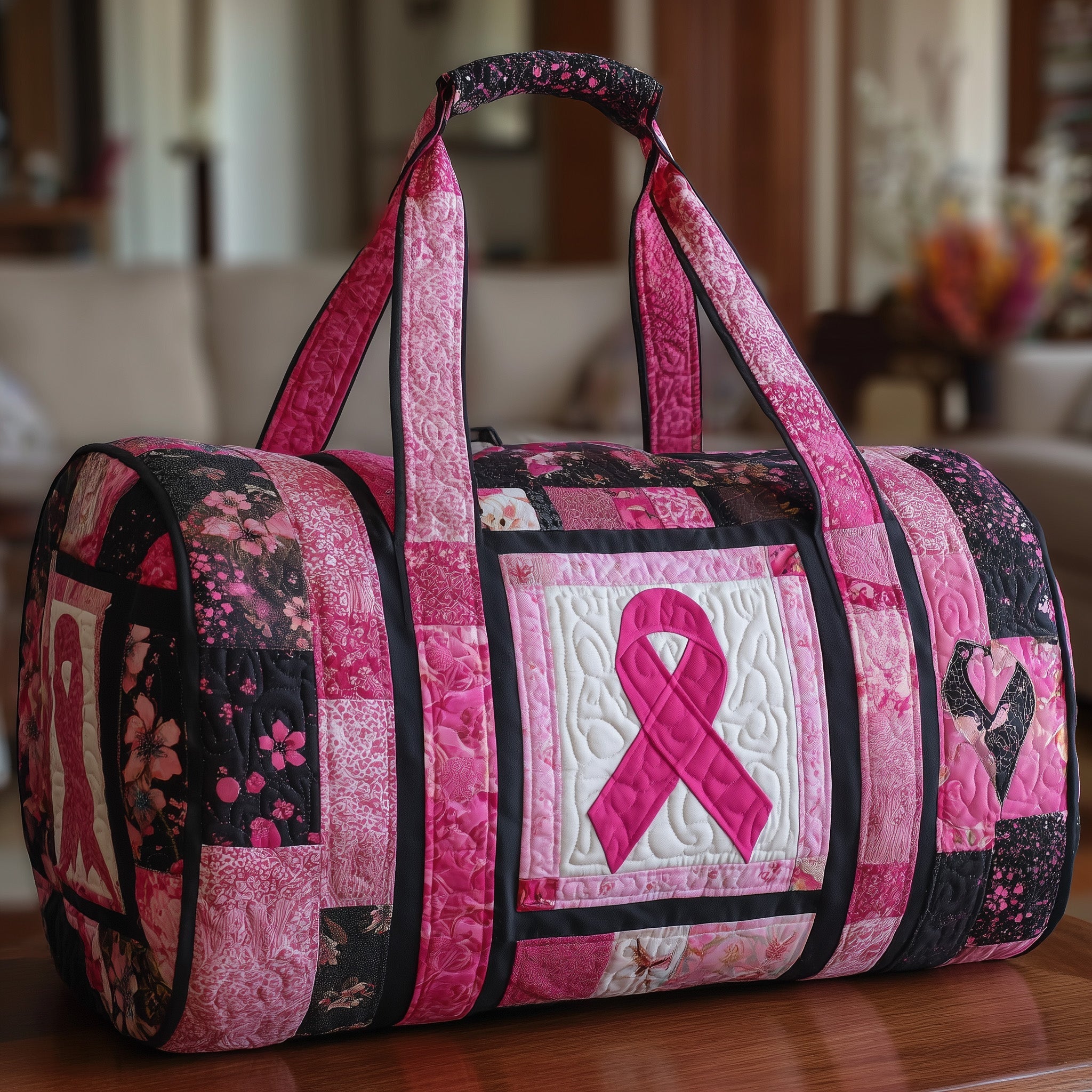 Breast Cancer Ribbon Quilted Duffle Bag GFTONL5161 - Giftroza