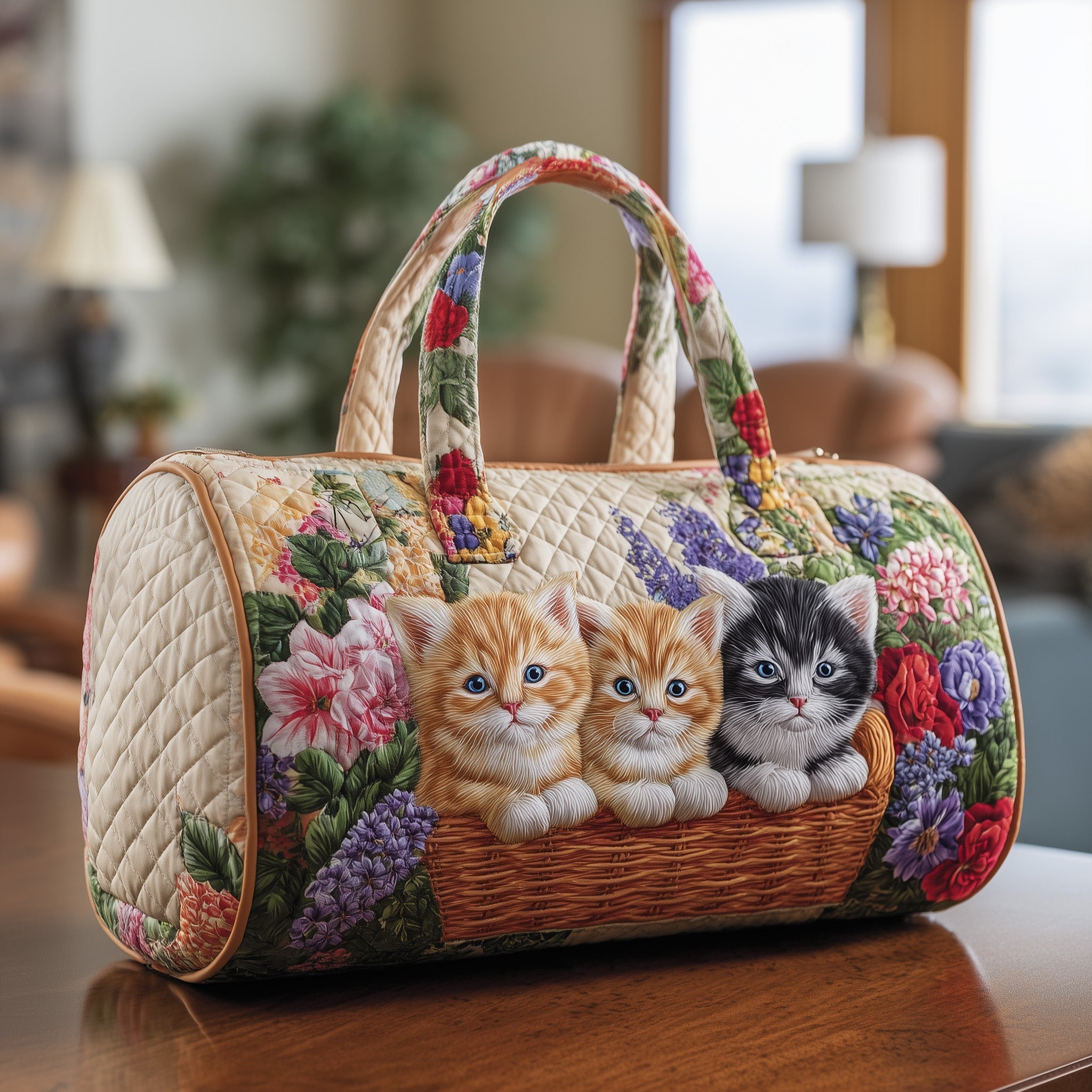 Vintage Meow Bouquet Quilted Duffle Bag GFTOTP10449 - Giftroza