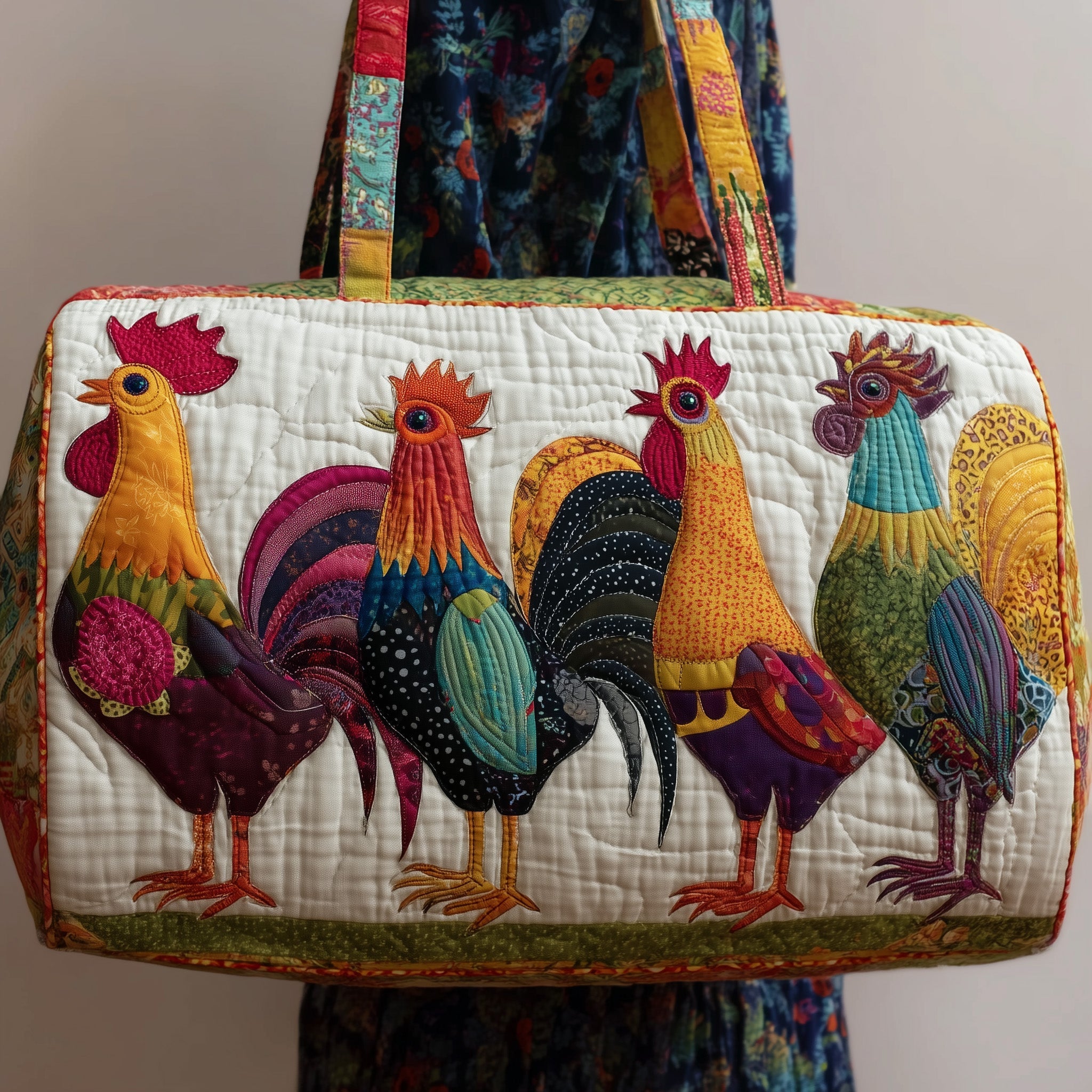 Happy Roosters Quilted Duffle Bag GFTONL5109 - Giftroza