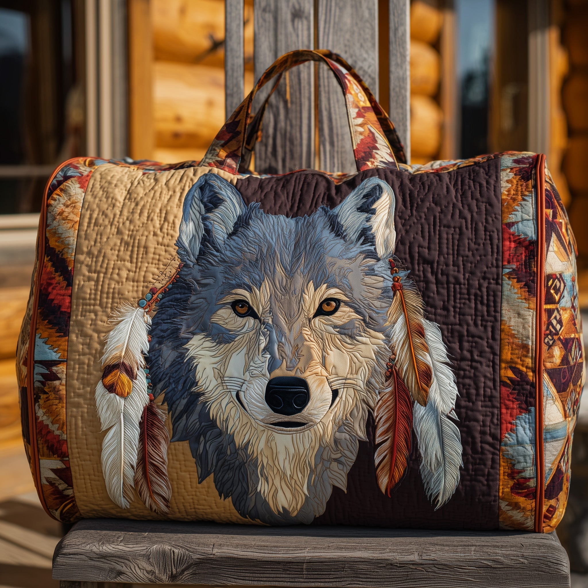 Native Wolf Quilted Duffle Bag GFTONT2451 - Giftroza