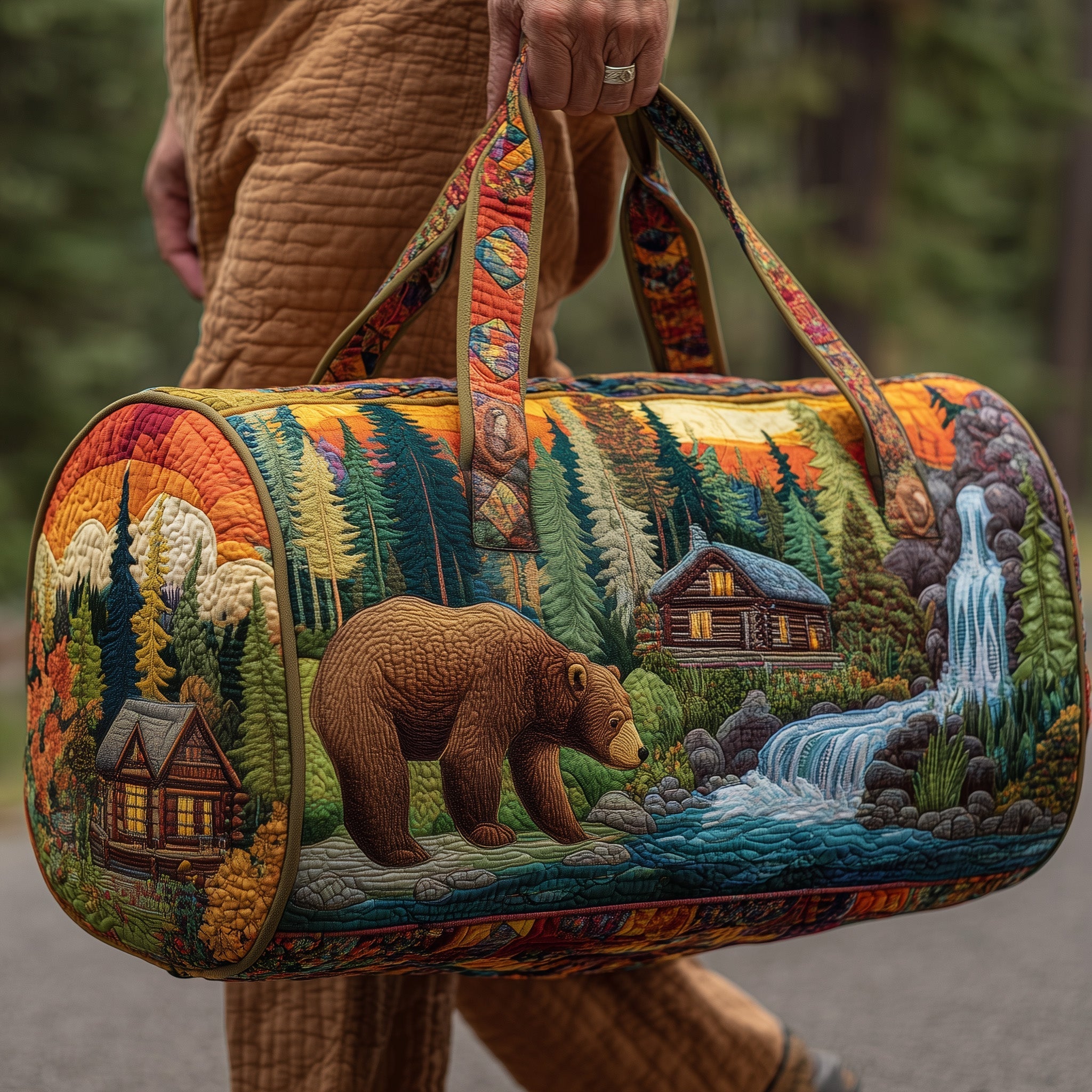 Cabin And Bear Quilted Duffle Bag GFTOMA3644 - Giftroza