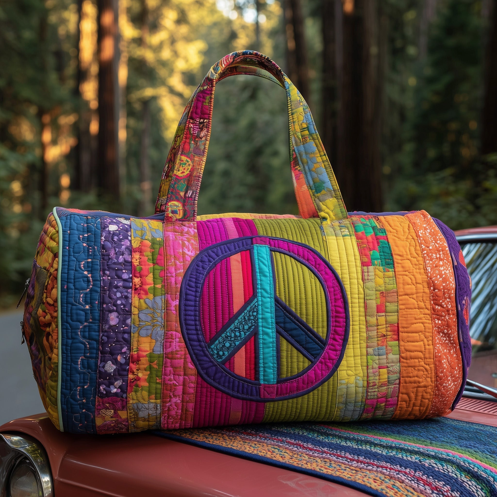 Peace Sign Quilted Duffle Bag GFTOTP10882 - Giftroza