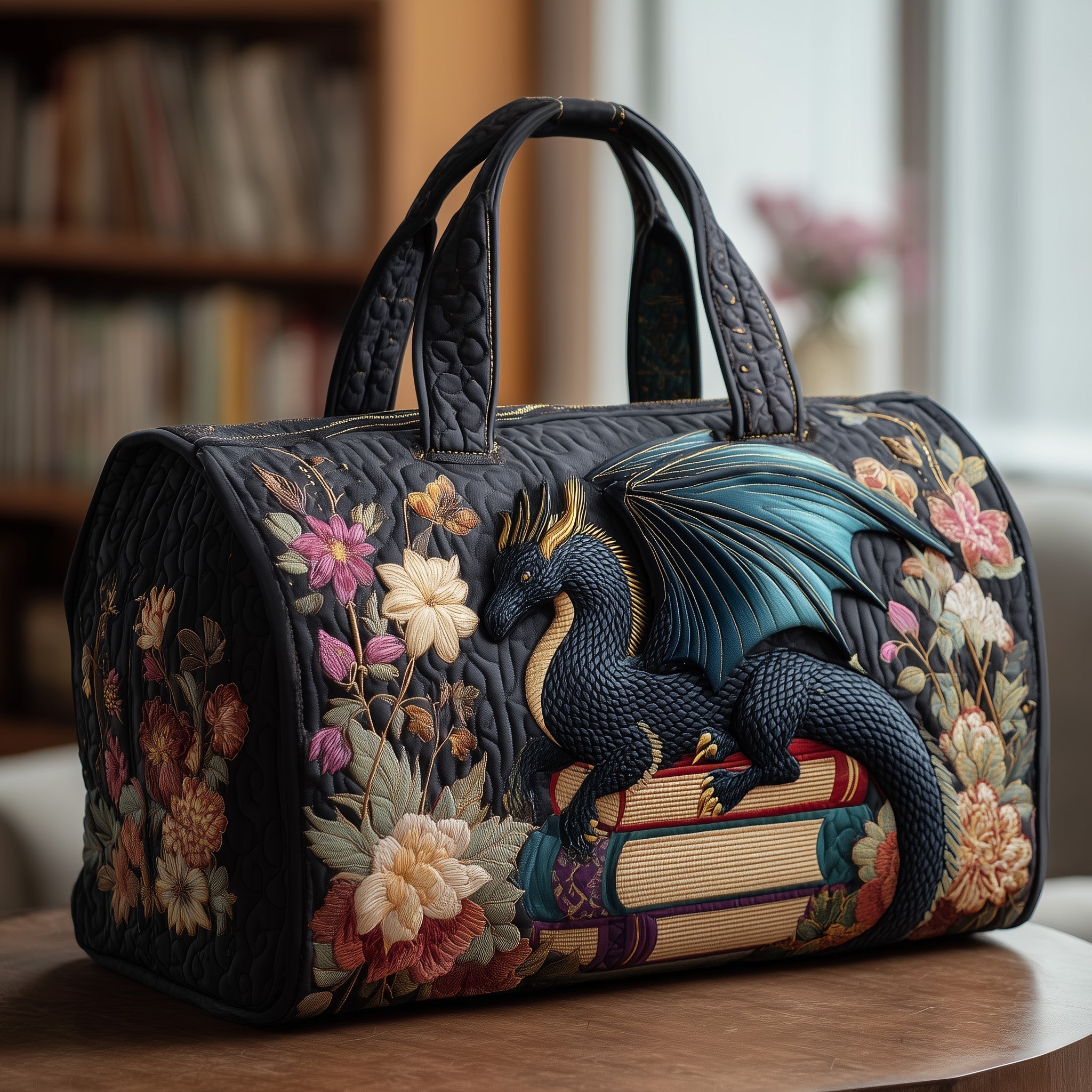 Bookish Dragon Quilted Duffle Bag GFTOTP10499 - Giftroza