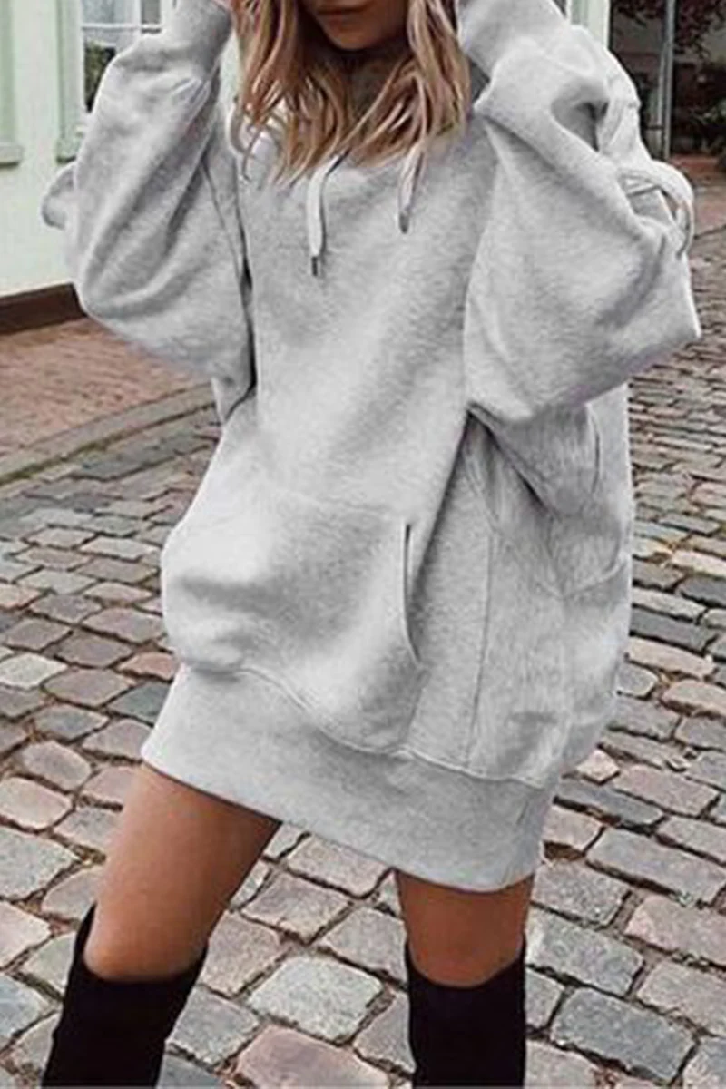 Casual Solid Patchwork Hooded Collar Straight Dresses(3 colors) - Binfenxie