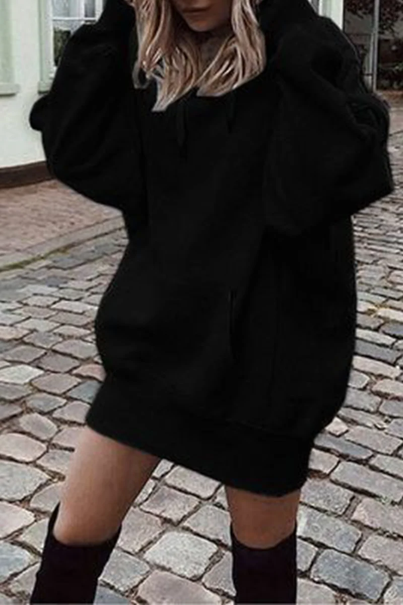 Casual Solid Patchwork Hooded Collar Straight Dresses(3 colors) - Binfenxie