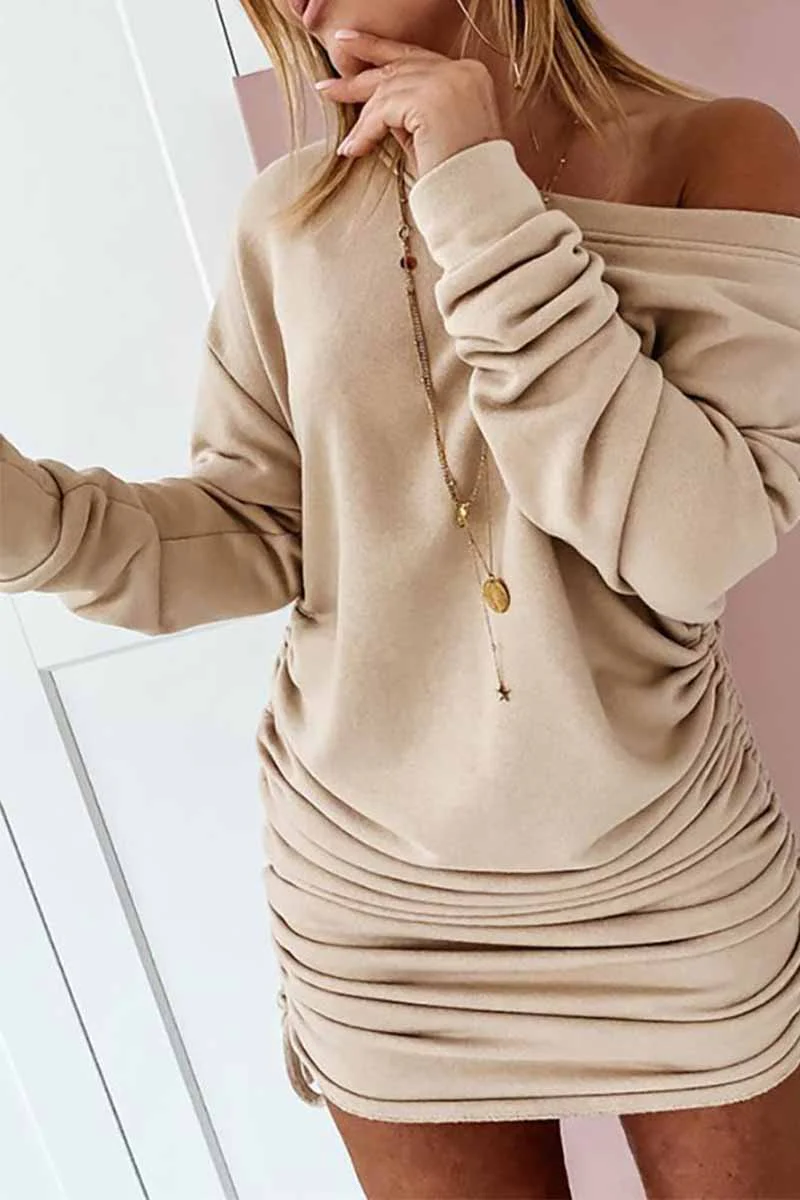 Florcoo Strapless Drawstring Pleated Solid Color Mini Dress(3 Colors) - Binfenxie