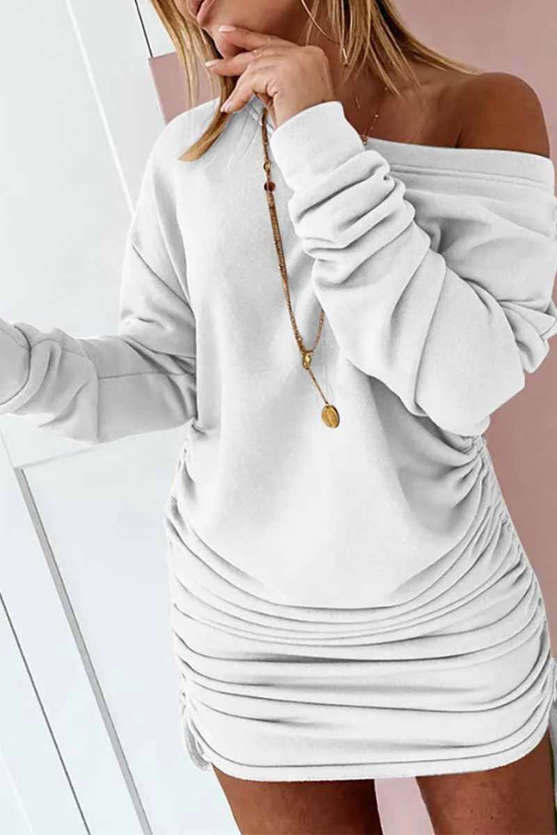 Florcoo Strapless Drawstring Pleated Solid Color Mini Dress(3 Colors) - Binfenxie