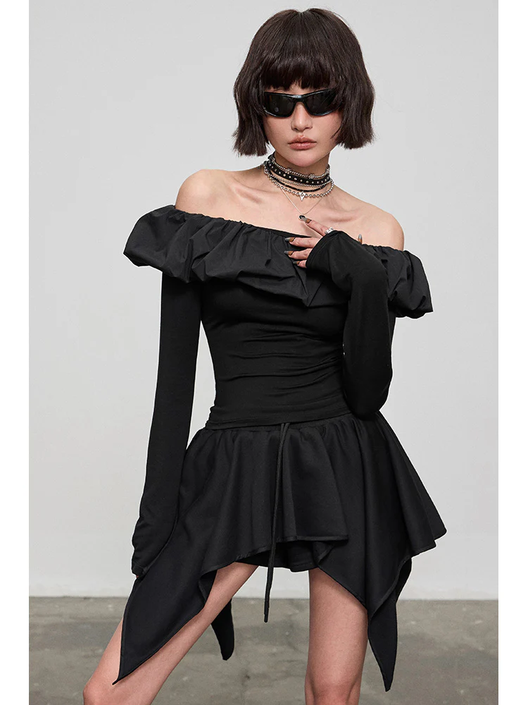 Ruffle Leaf Straight Neck Top NA4257 - Binfenxie
