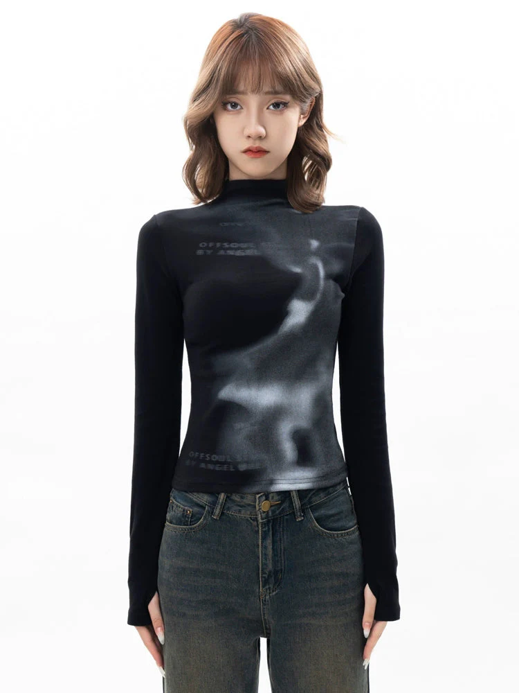 Full-Print Slim Fit Long-Sleeve Top NA1958 - Binfenxie