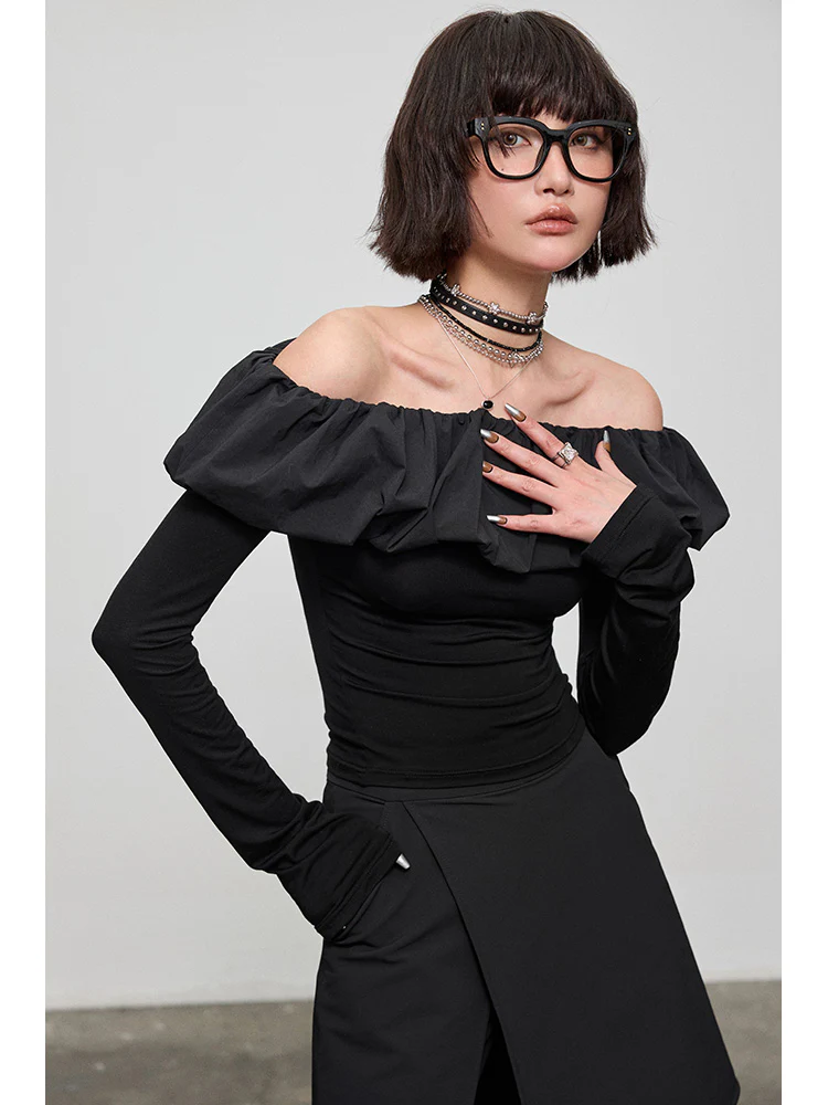 Ruffle Leaf Straight Neck Top NA4257 - Binfenxie
