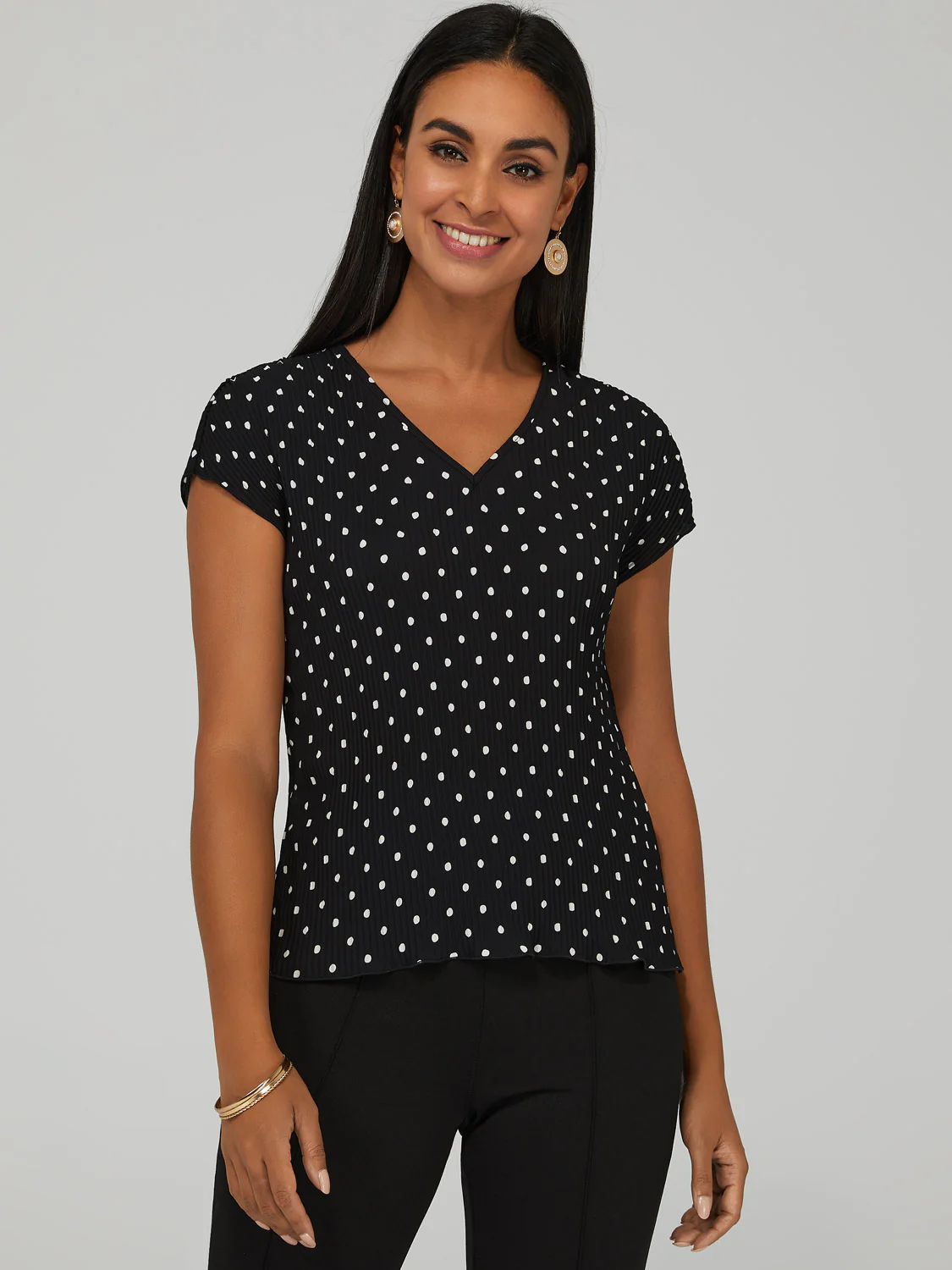 Polka Dot Bar-Back V-Neck Top