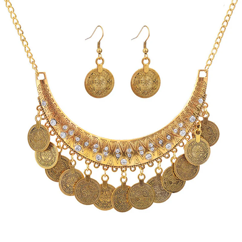 Vintage Gold Coin Necklace Coin Clavicle Chain Ethnic Style Travel Ornament Ornament Film and Television Accessories Cross-Border Supply