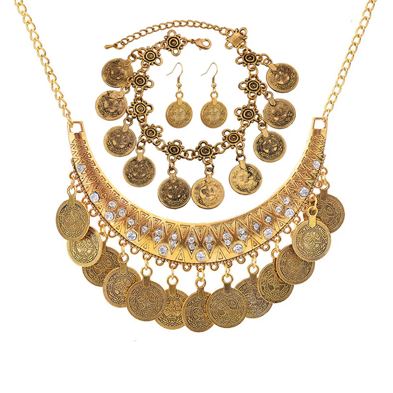 Vintage Gold Coin Necklace Coin Clavicle Chain Ethnic Style Travel Ornament Ornament Film and Television Accessories Cross-Border Supply