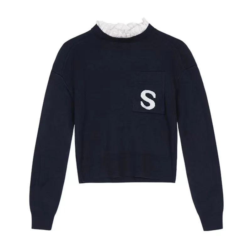 xakxx xakxx Solid Color Knit Autumn Casual Tops for Women's Clothing Elegant Blouses Full Length for Cardigan