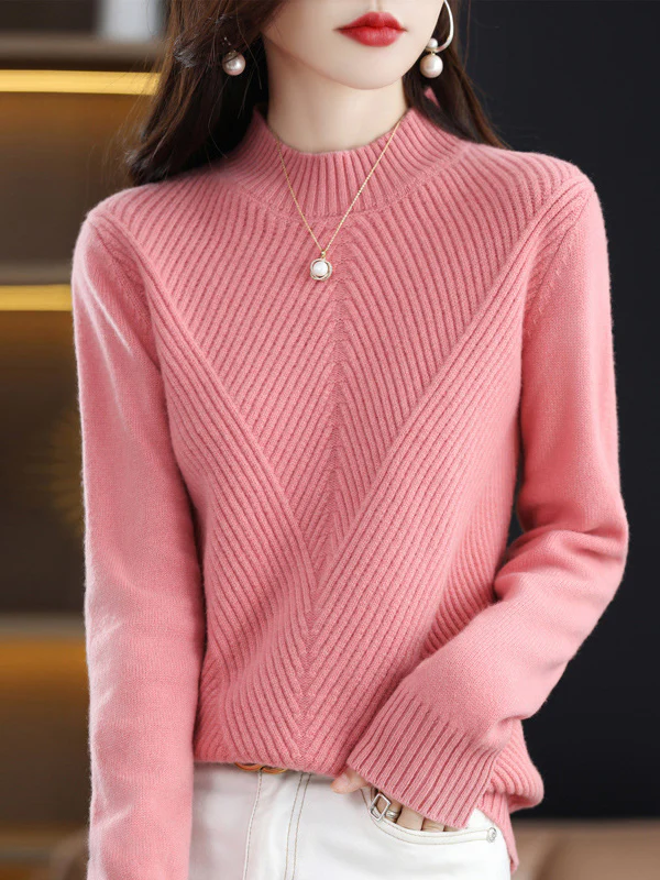 xakxx Urban Long Sleeves Solid Color Half Turtleneck Sweater Tops
