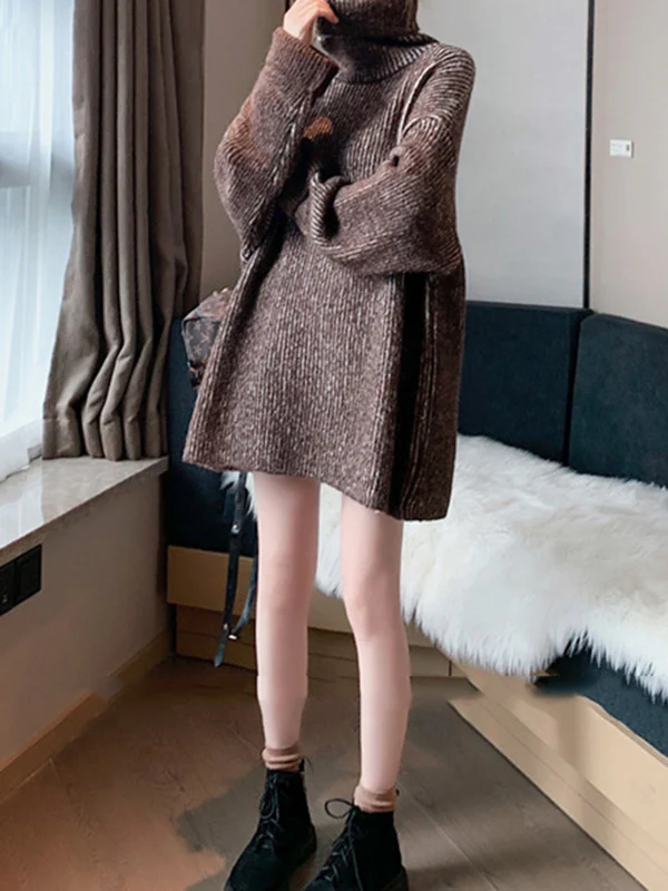 xakxx Original Loose Contrast Color High-Neck Long Sleeves Sweater Tops