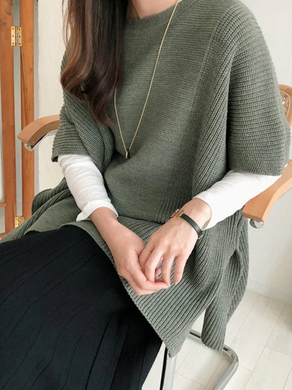 xakxx Casual Loose Split-Side Round-Neck Sweater Tops