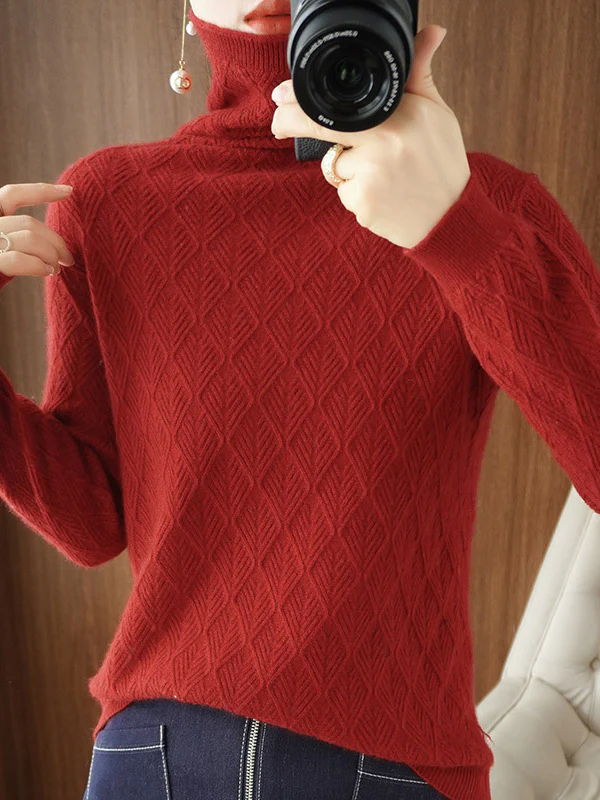 xakxx Solid Color Long Sleeves High-Neck Sweater Tops