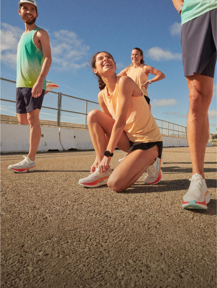 HOKA group shout, all lacing up together